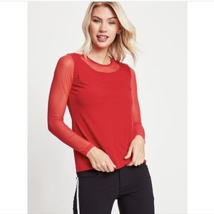 Anatomie Kim Long Sleeve Top with Powermesh Sleeves in Atomic Red Size Small